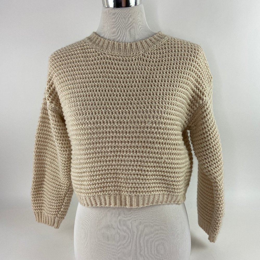 Cropped Knit Wide Sleeve Cream Sweater